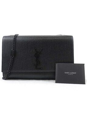 Saint Laurent Kate Medium Chain Shoulder Bag In Black Grain De Poudre Leather